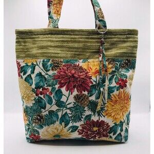 Basic Lizbet Library Market Tote, Metallic Fall Floral 12x13.5x3" With Pockets